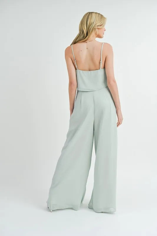 MABLE Crop Cami and Ruffled Wide Leg Pants Set - Fashorio