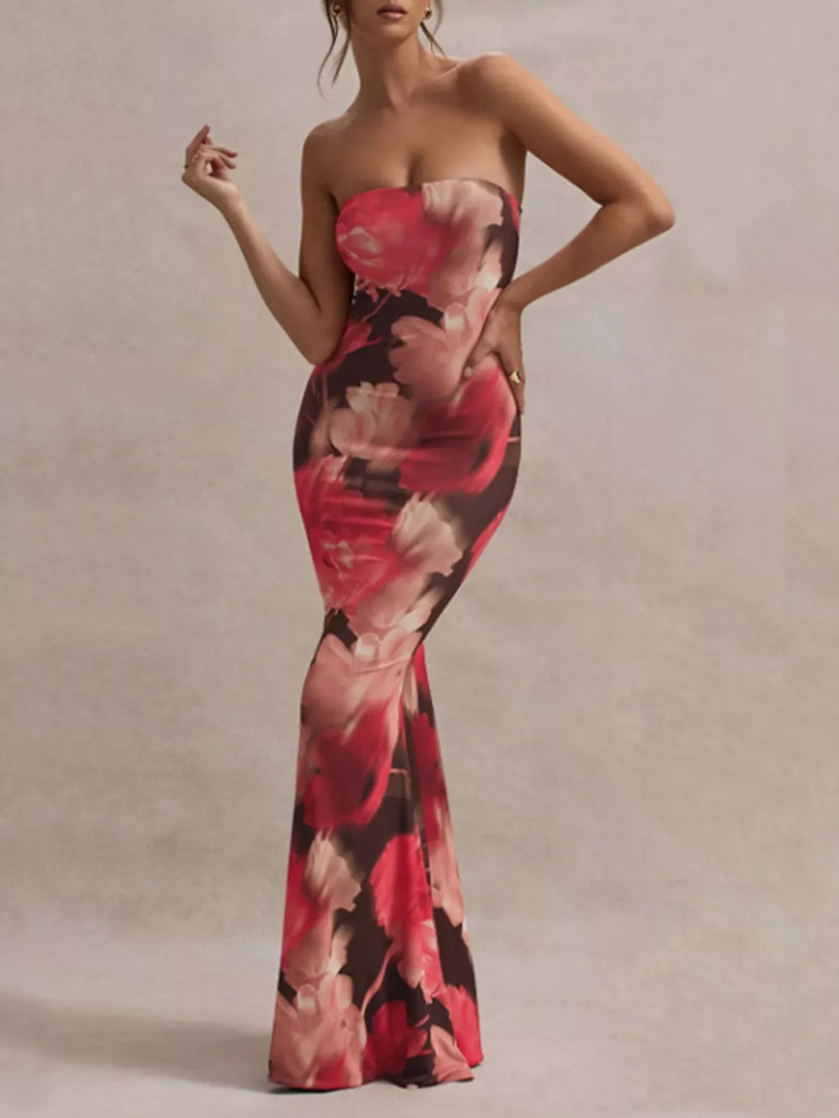 strapless tube bodycon maxi dress back view