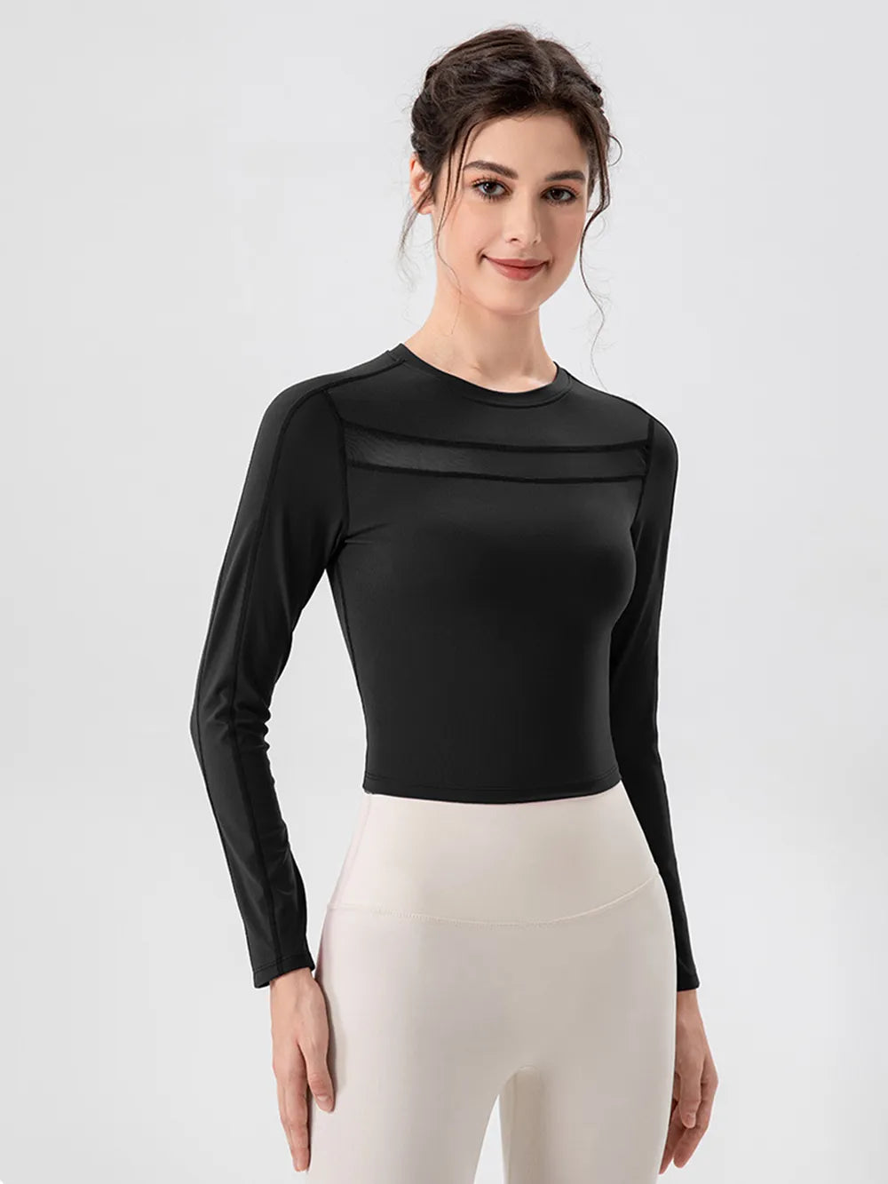 round neck long sleeve active tee styled full length look