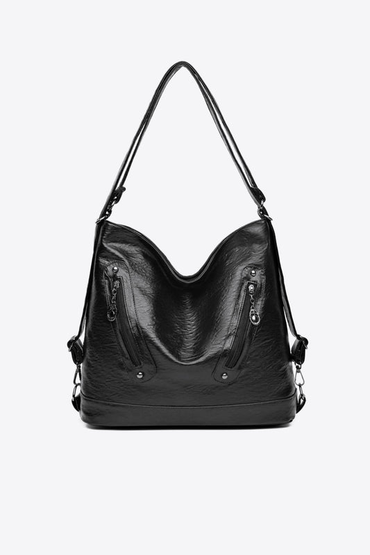PU Leather Shoulder Bag Black One Size - Fashorio