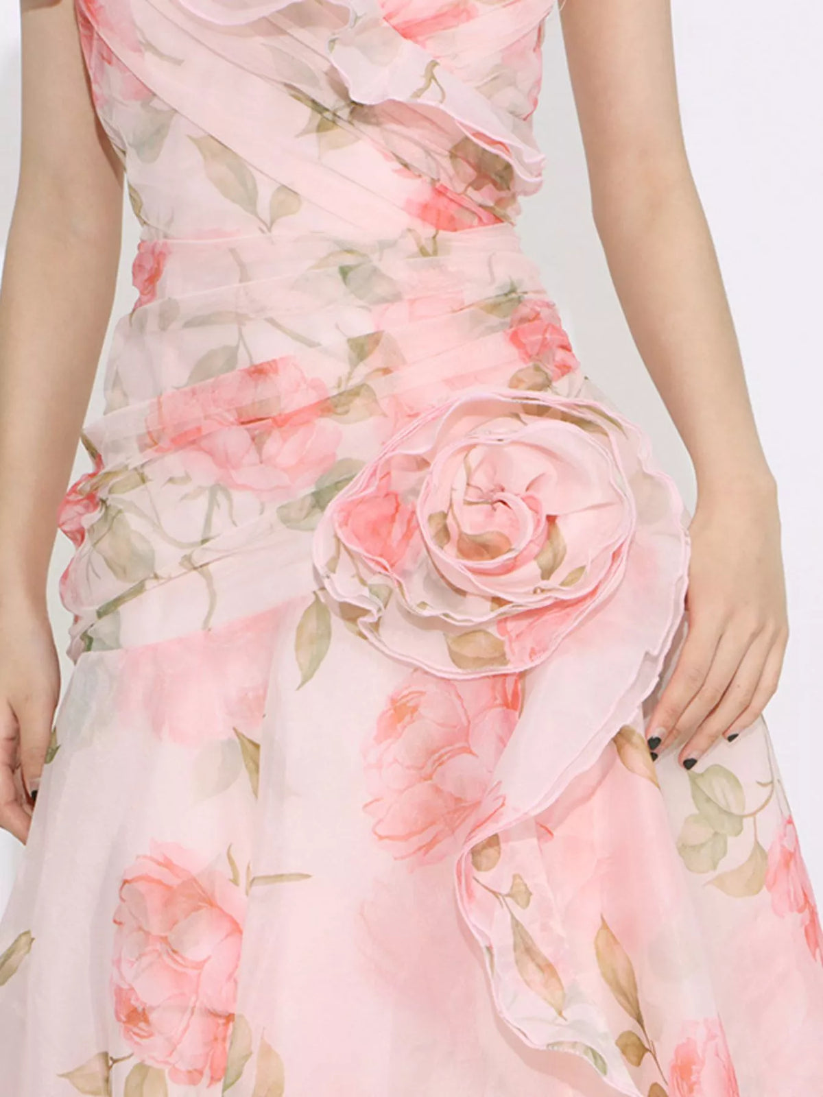 Tiered floral maxi dress side view