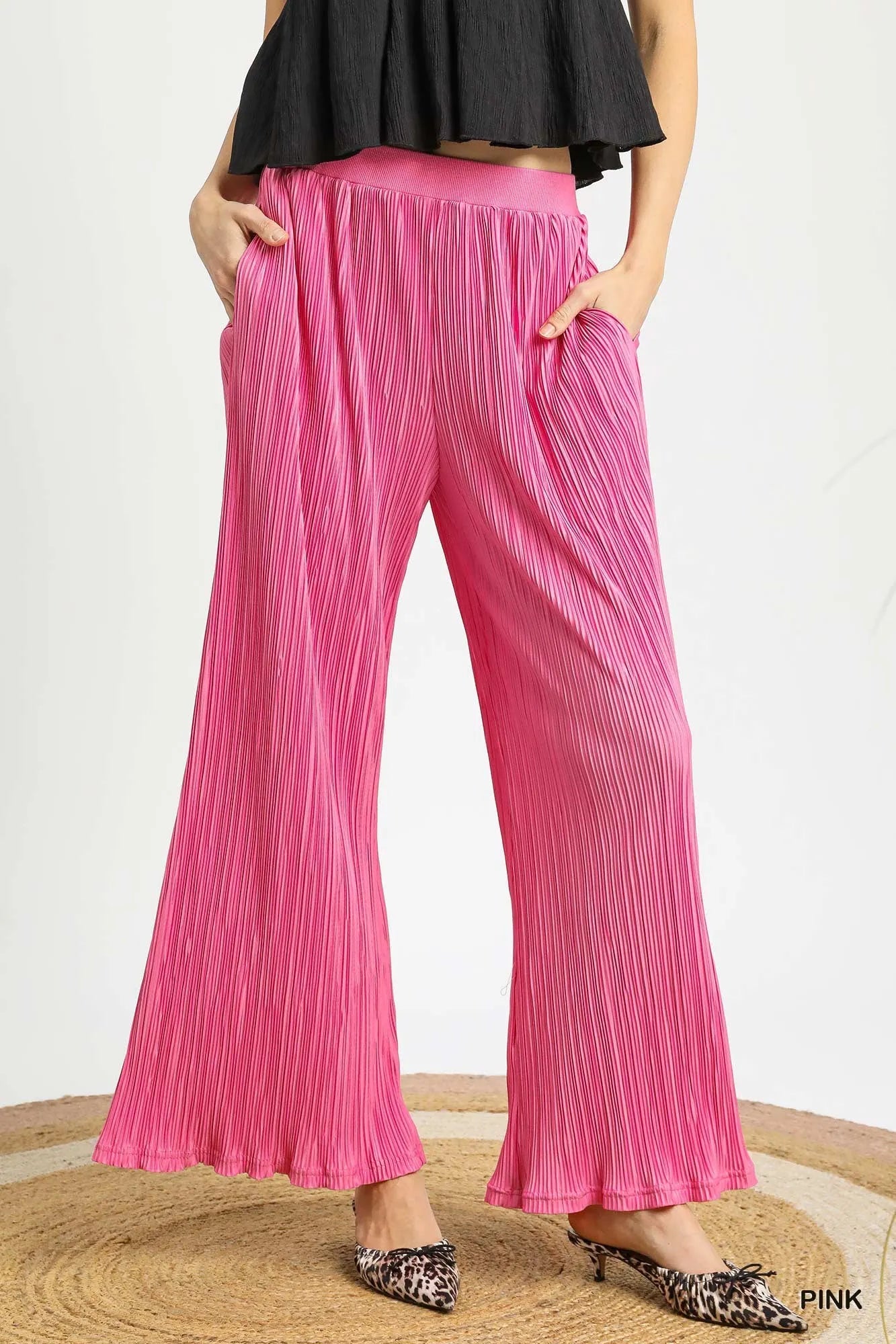 Umgee Wide Leg Textured Pants - Fashorio