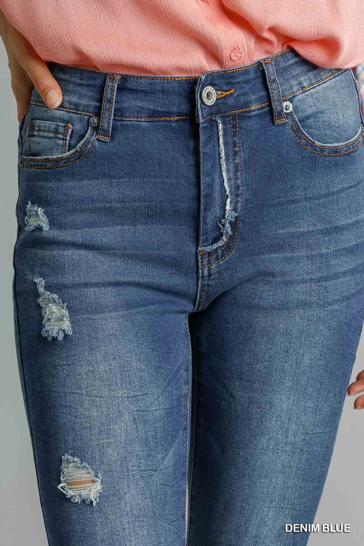 High waisted skinny jeans back view