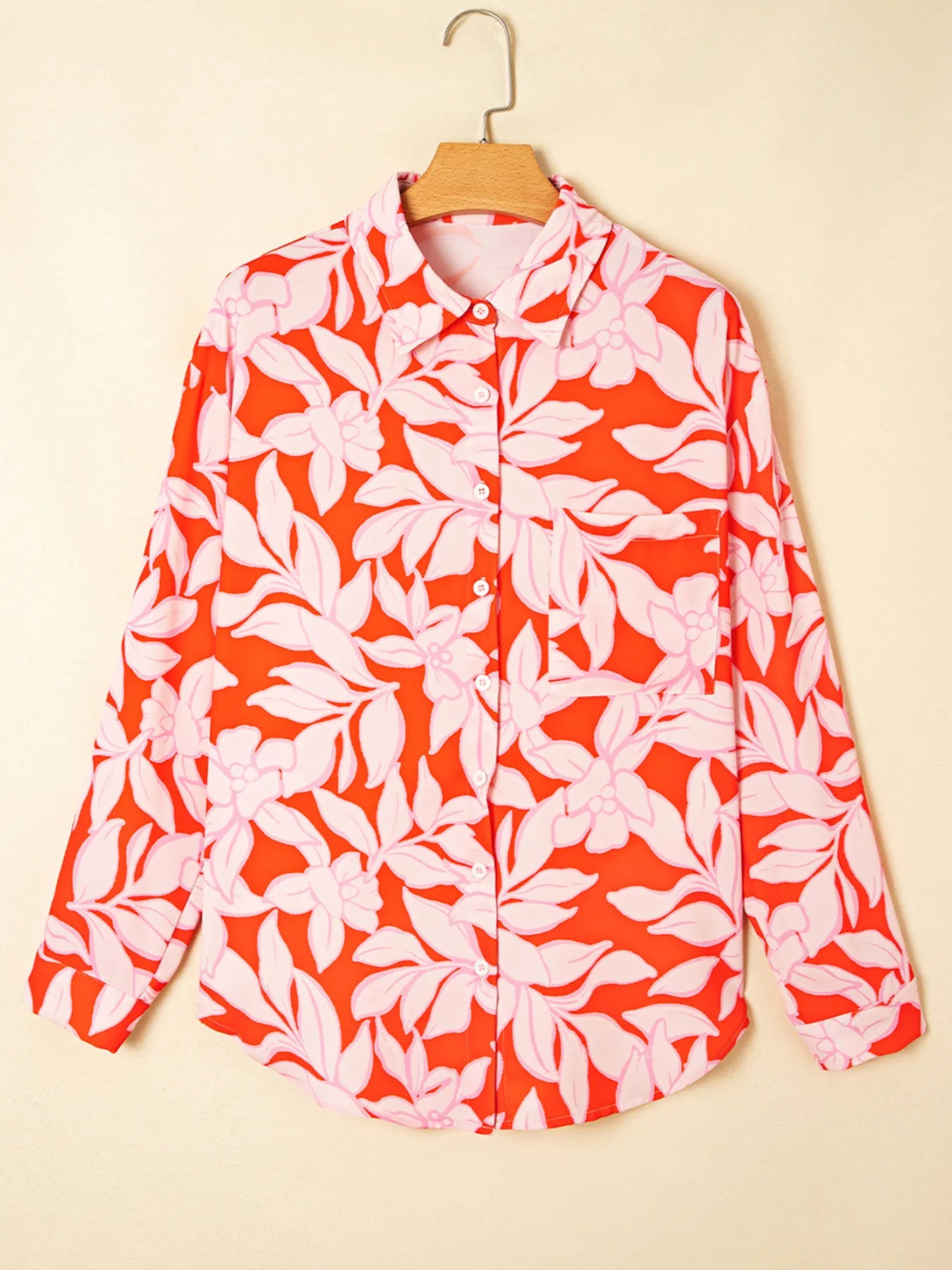 Botanical Print Single Chest Pocket Button Up Shirt - Fashorio