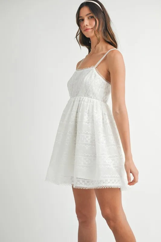 Eyelet Lace Babydoll Mini Cami Dress styled look