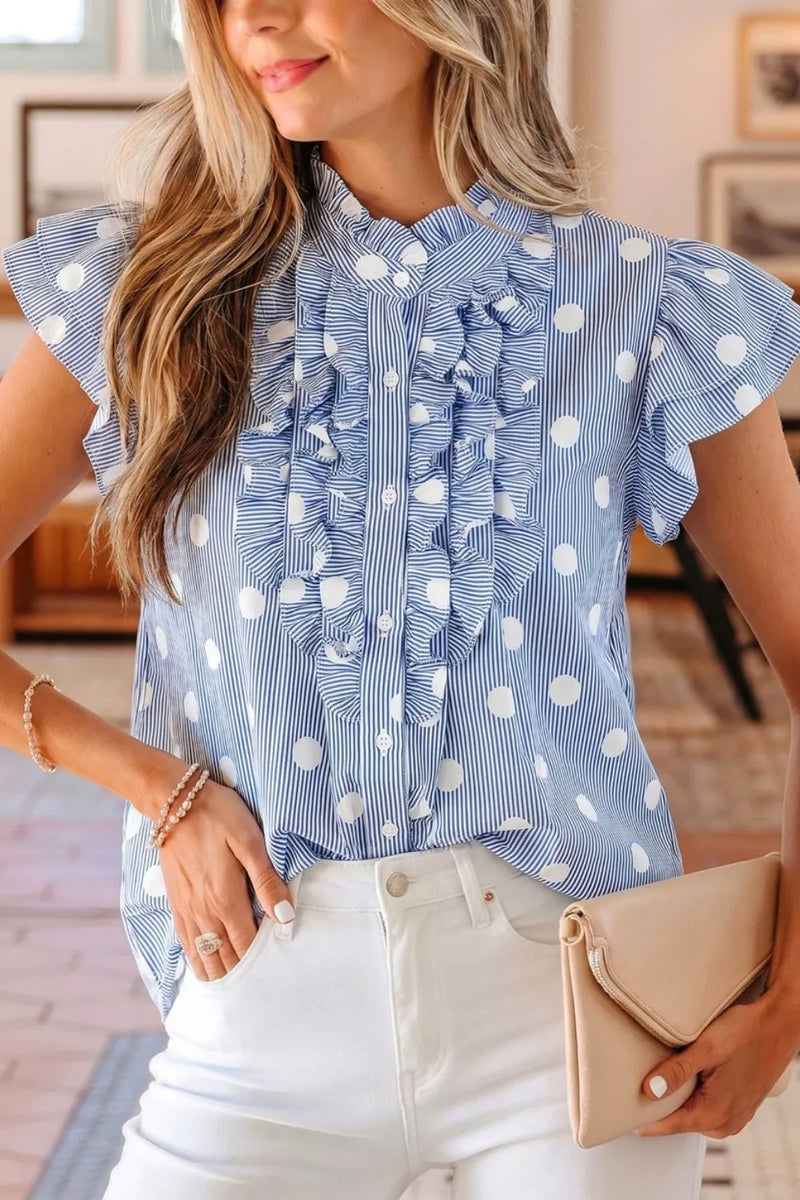 Light blue striped polka dot shirt front view