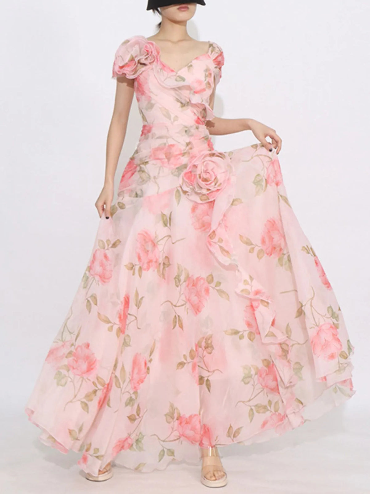 Ruffled maxi dress full length back