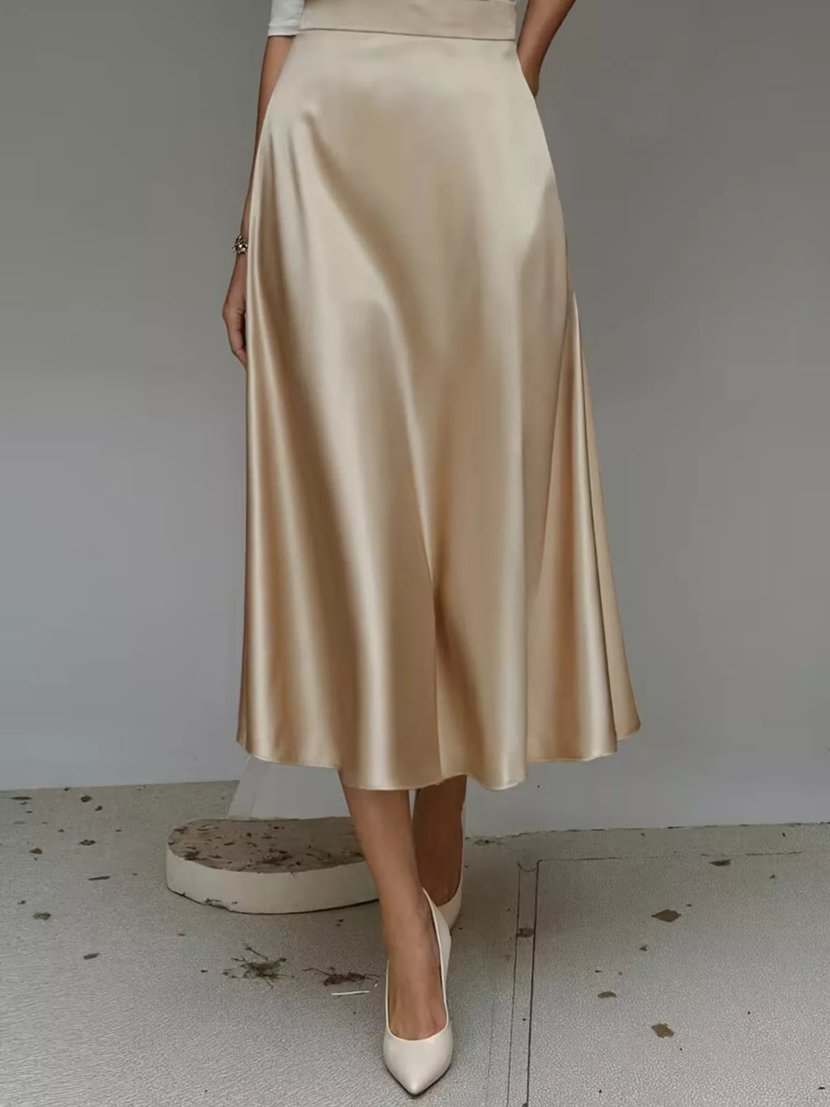 Satin midi skirt close up view