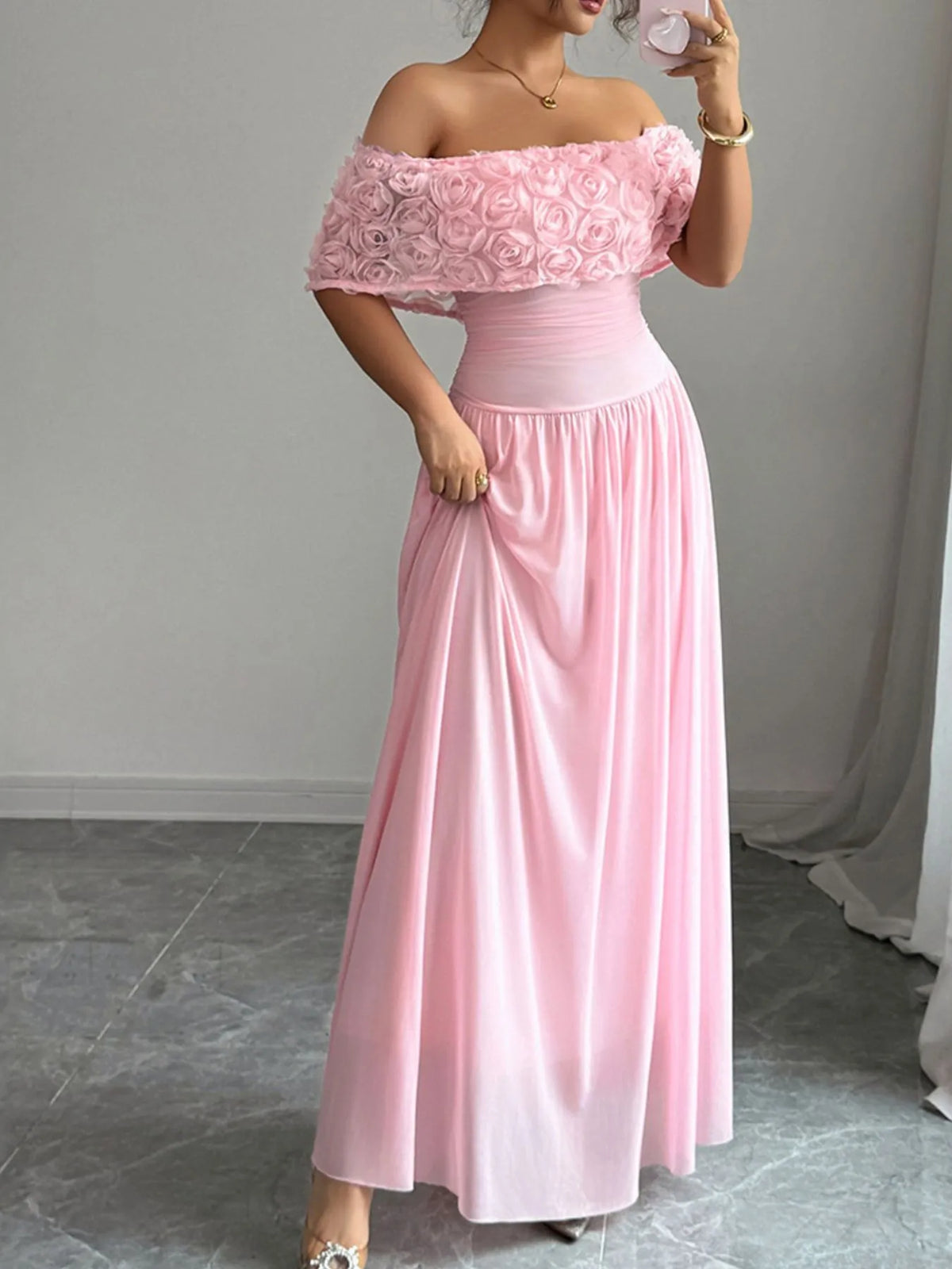 Off shoulder maxi dress back view