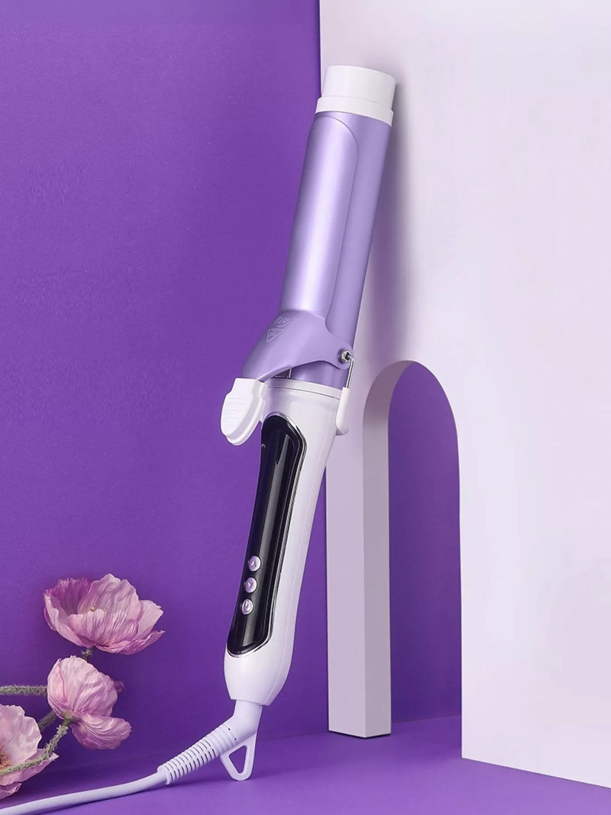 Automatic rotating ceramic curling iron in purple