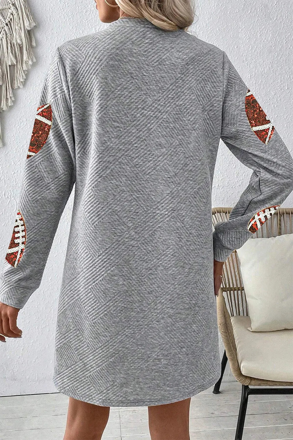 Sequin Football Long Sleeve Mini Dress in Gray back view