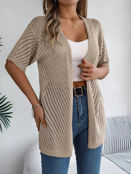 Openwork Open Front Half Sleeve Cardigan - Fashorio