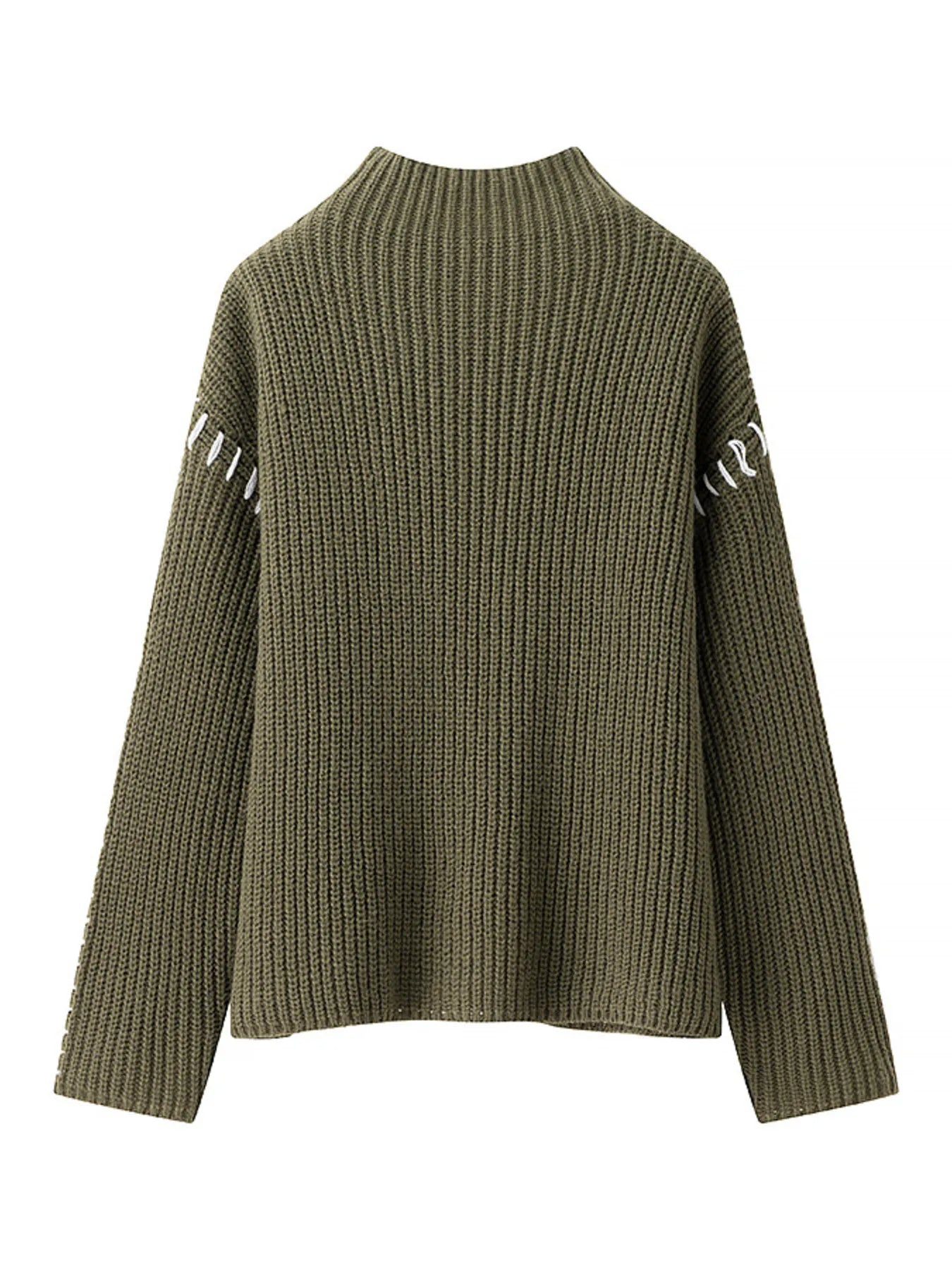Contrast Mock Neck Long Sleeve Sweater - Fashorio