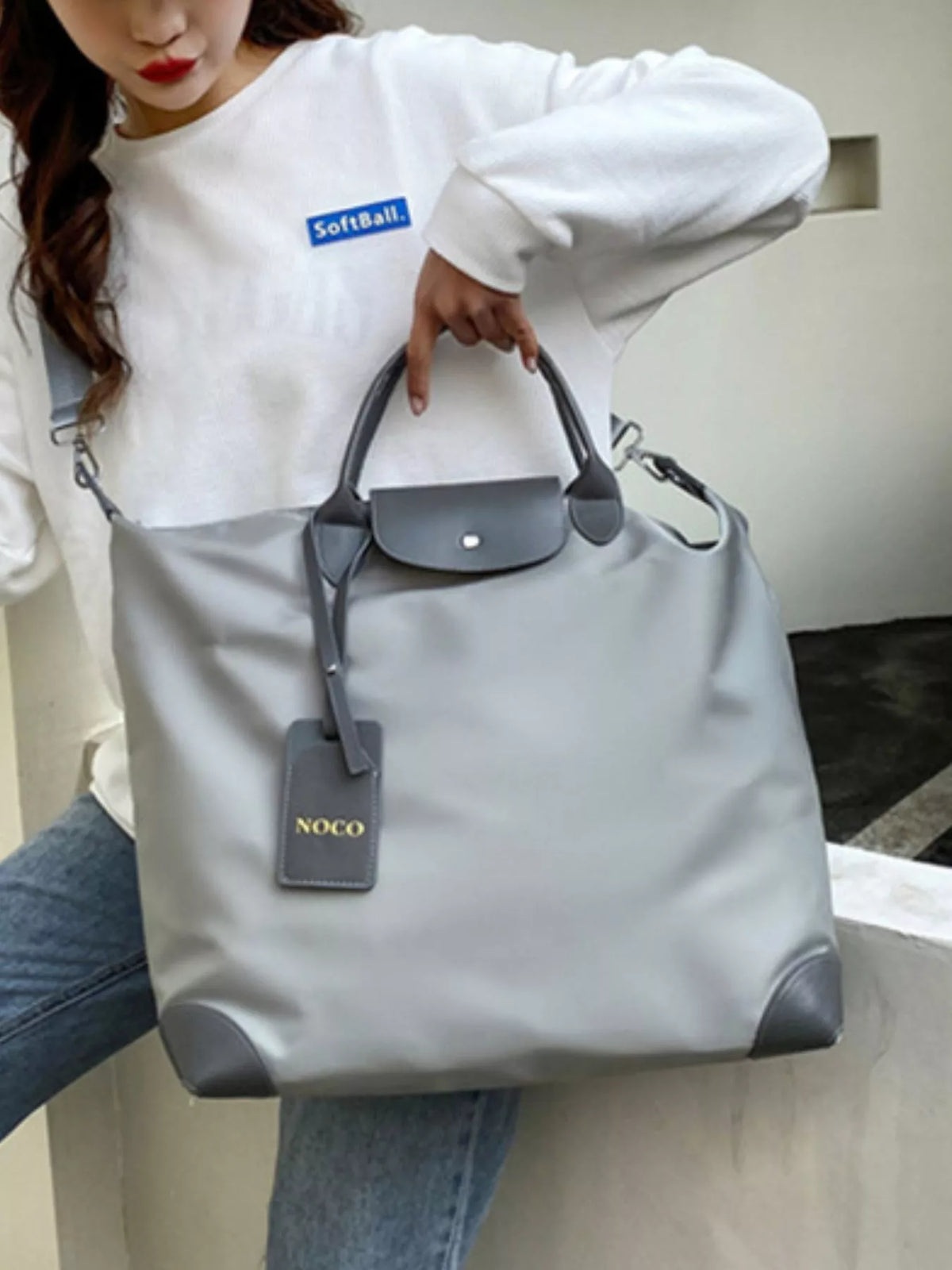 Purple Oxford cloth duffel bag view