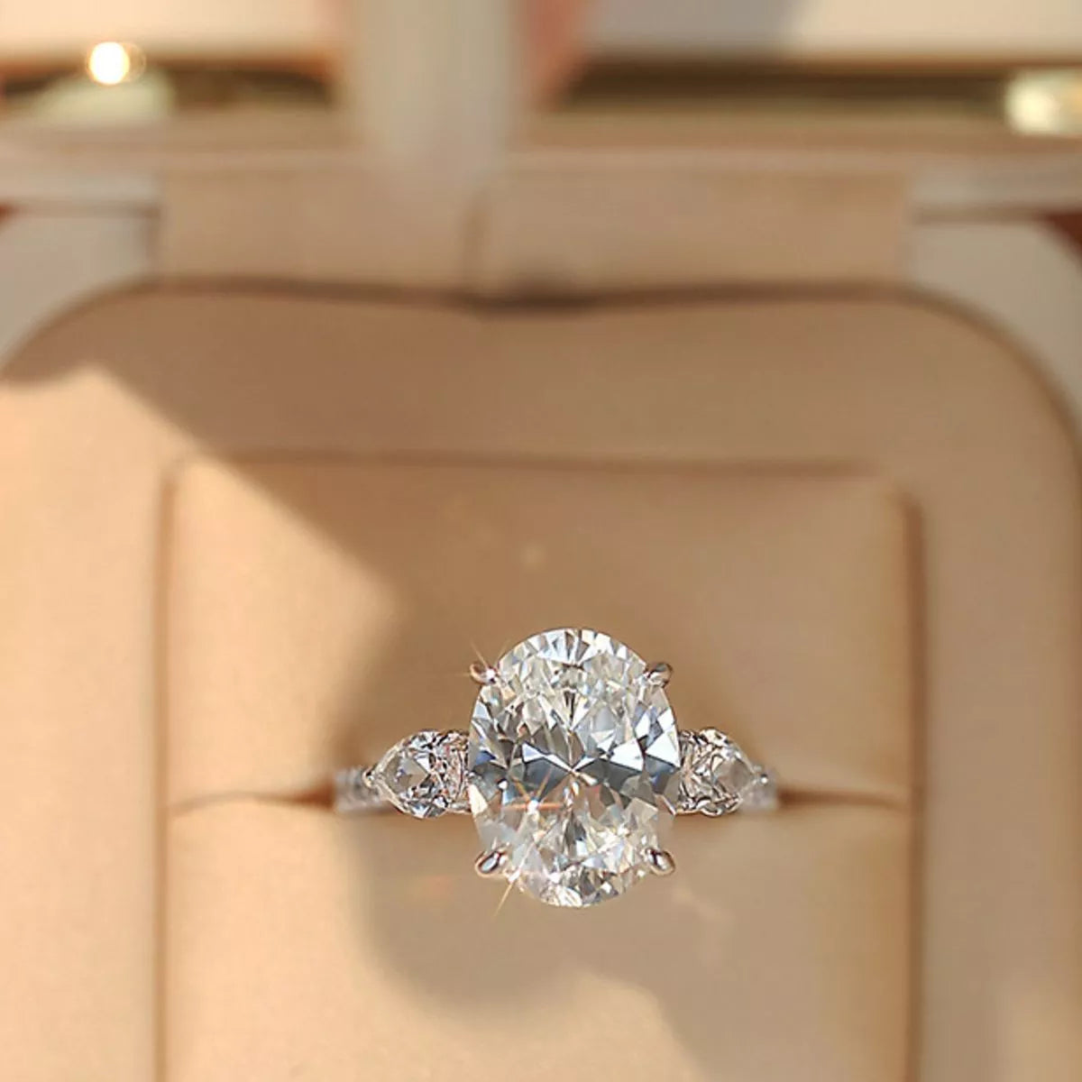 Sterling silver moissanite oval ring full view