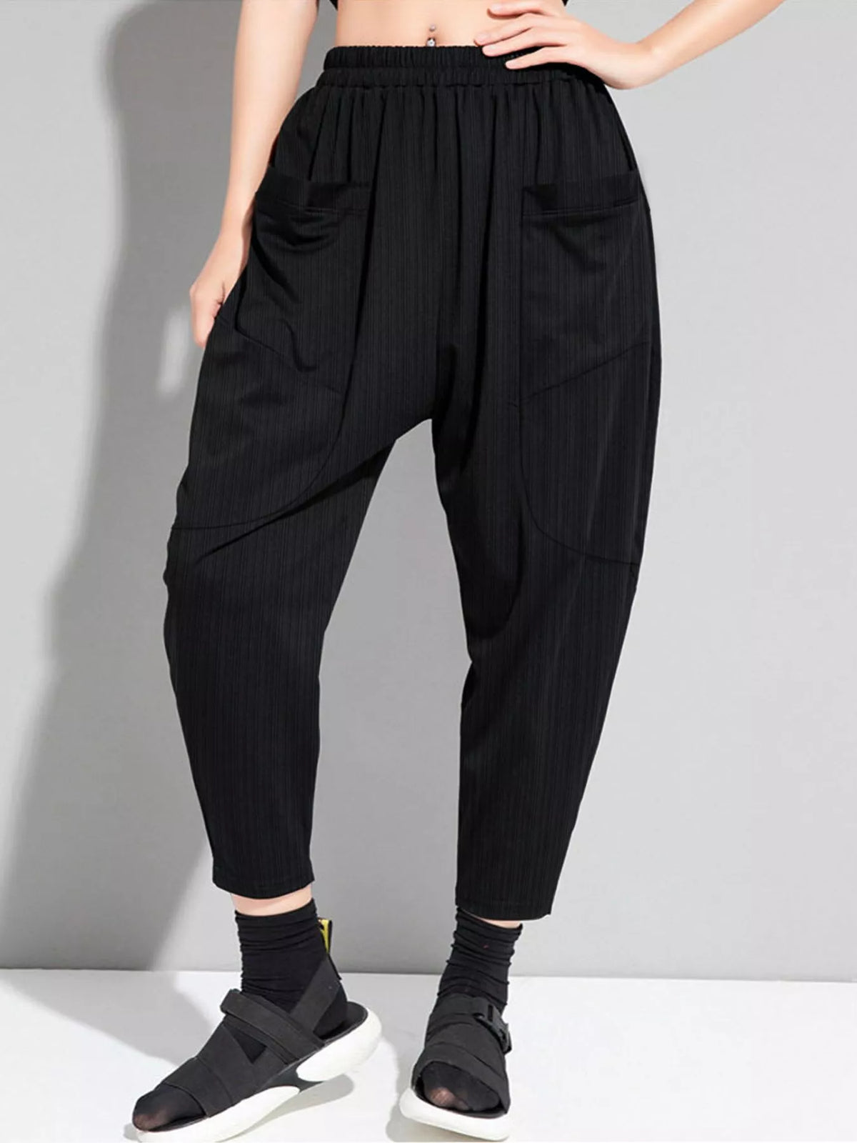 Plus size loose fit harem pants front view