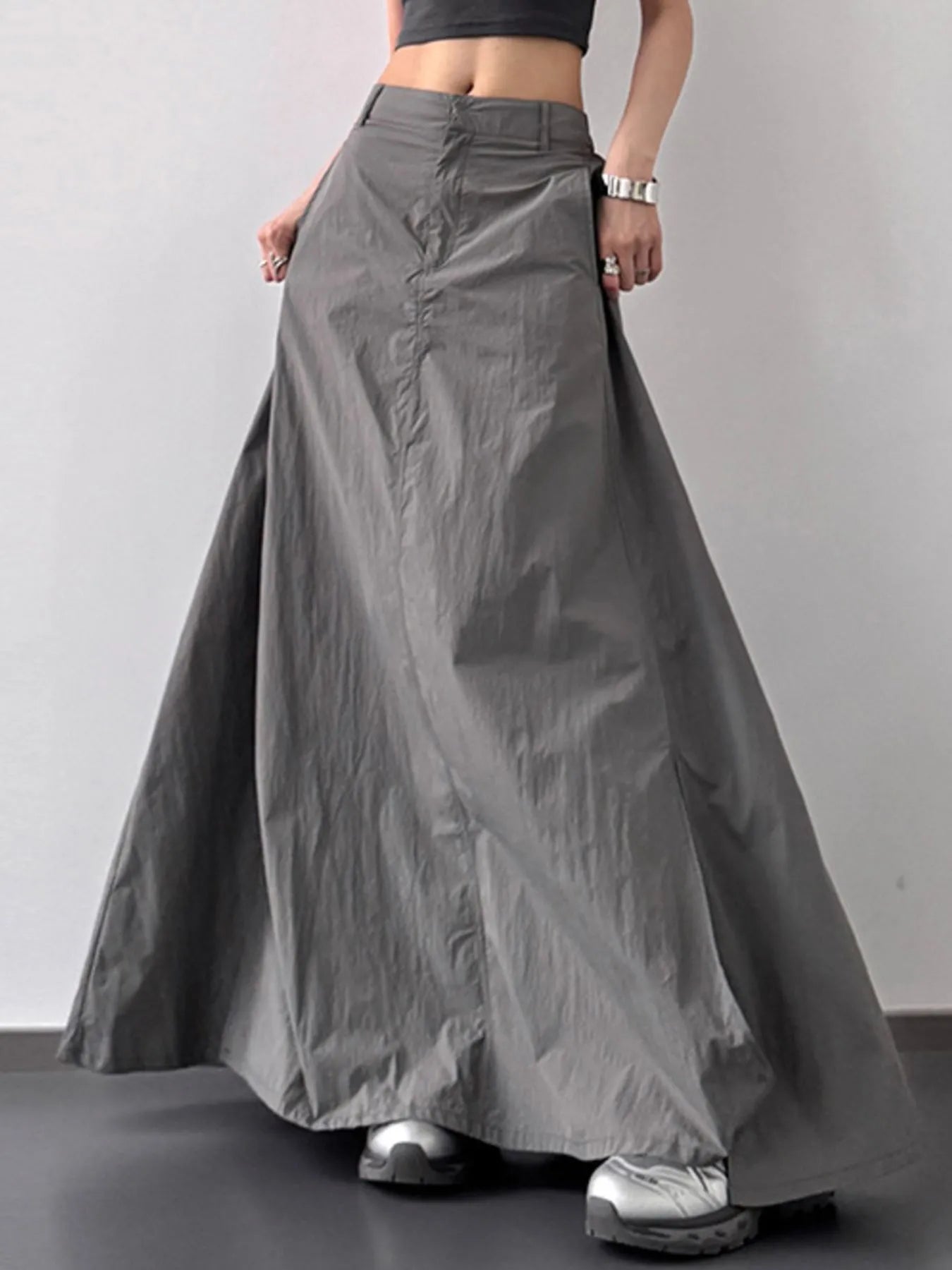 High Waist Slit Maxi Skirt Dark Gray - Fashorio