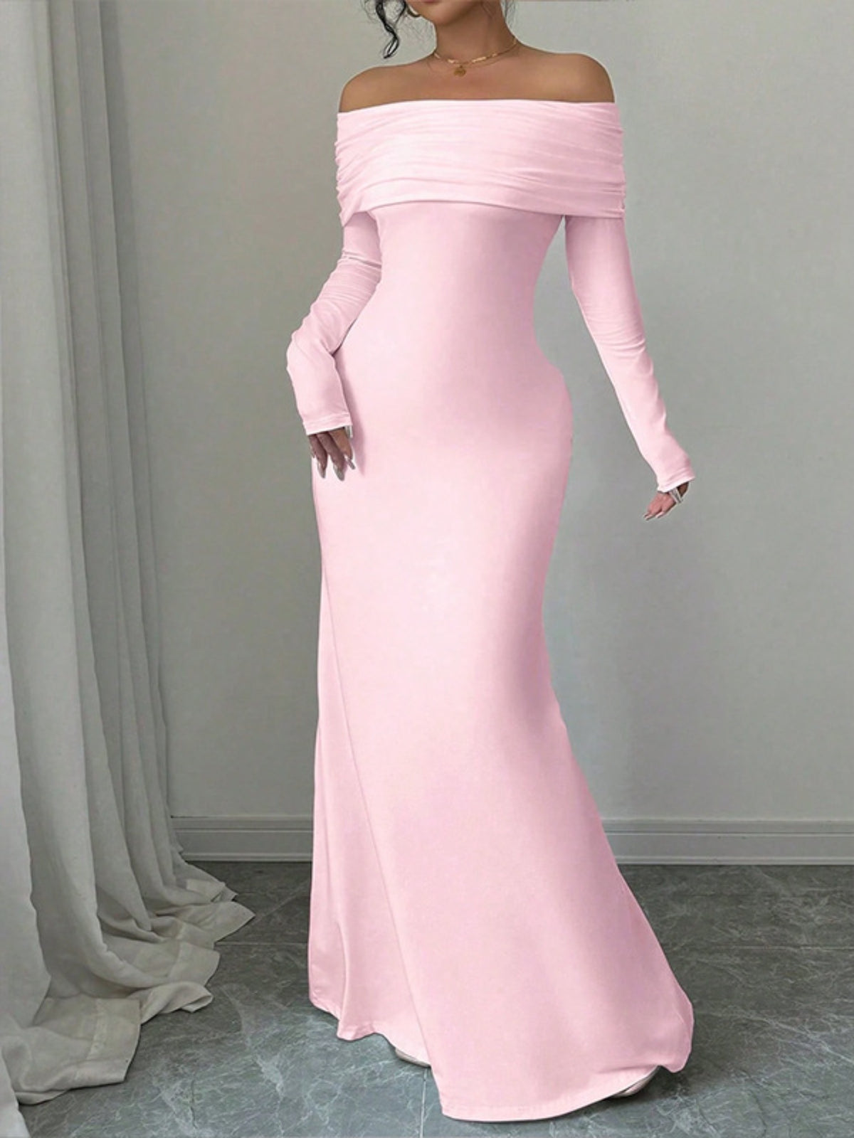 Off shoulder maxi dress side view