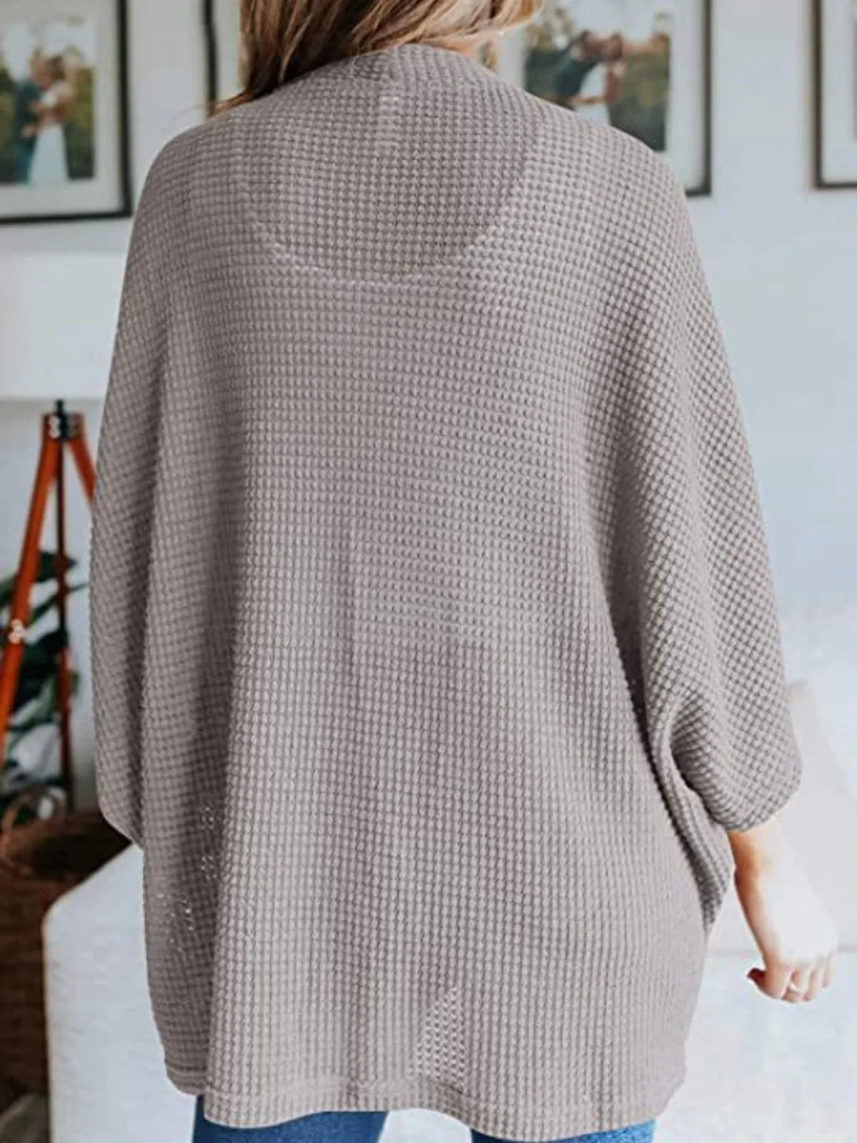 waffle knit open front plus size cardigan sleeve and cuff detail