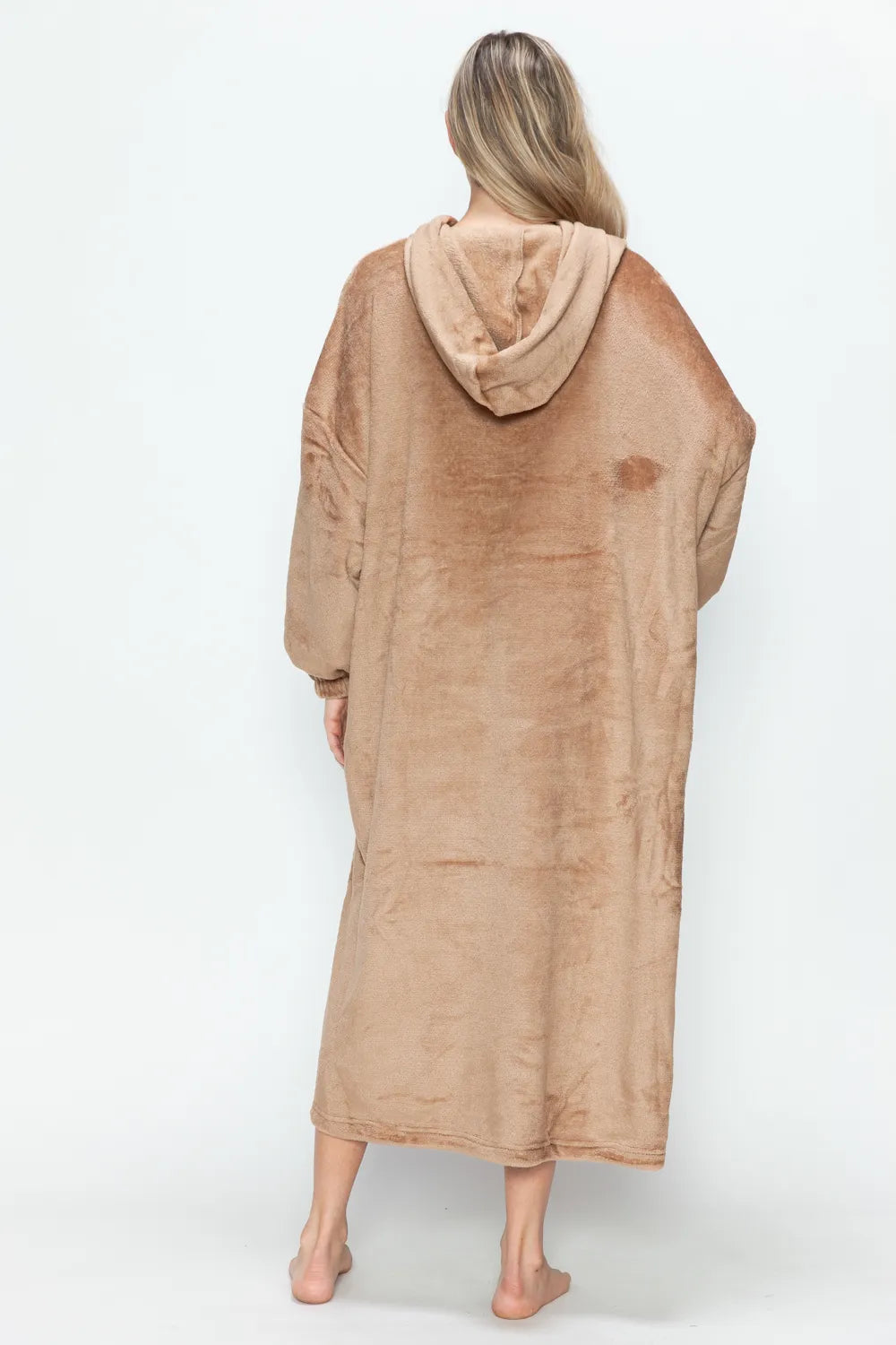 Double Take Full Size Pocketed Hooded Midi Lounge Dress - Fashorio