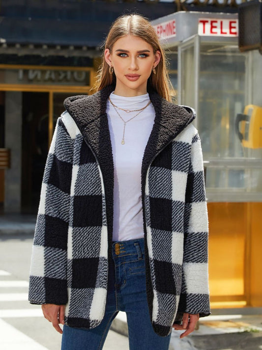 Two-Side Wear Hooded Coat Black - Fashorio