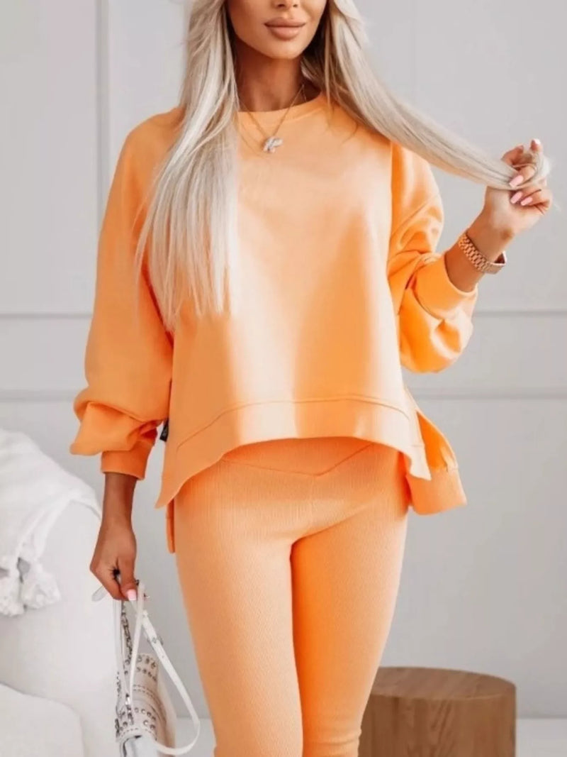 Yellow side slit oversized sweatshirt front view on model