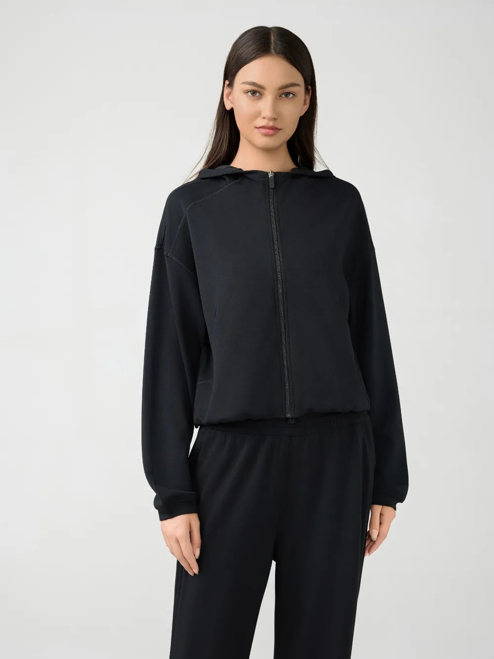 Millennia Zip Up Dropped Shouder Active Hooded - Fashorio