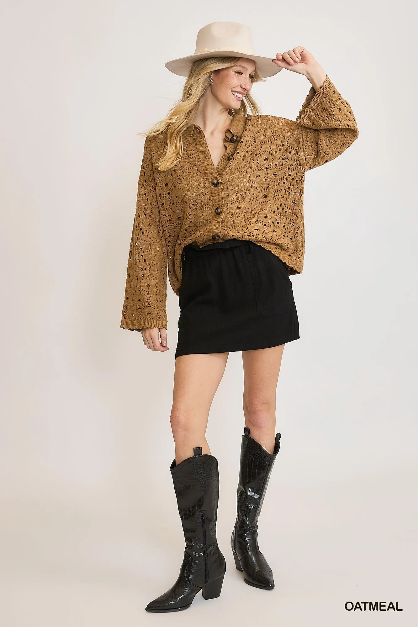 Umgee Crochet Button Down Knit Cardigan - Fashorio