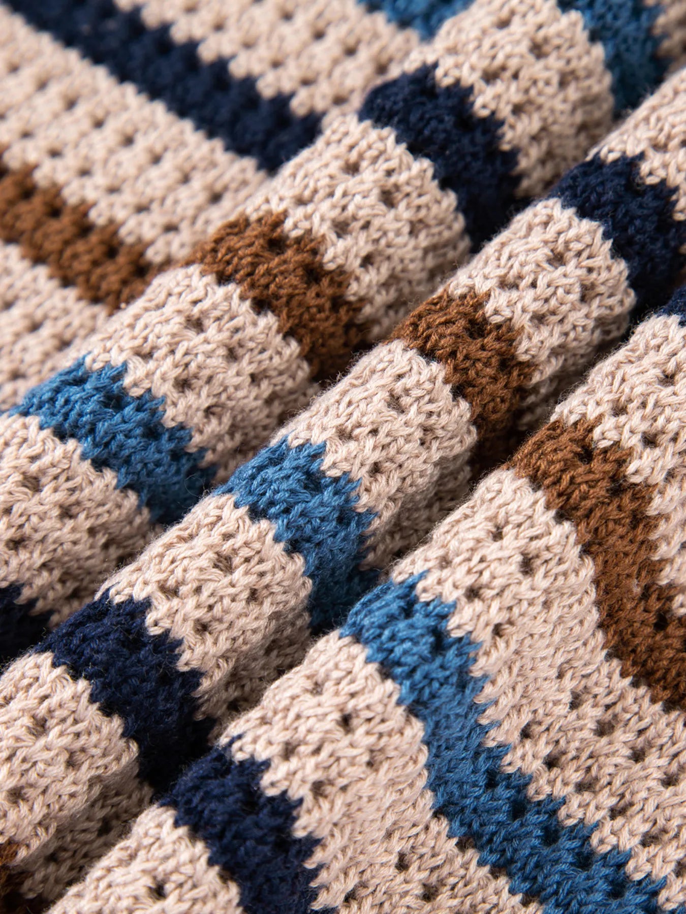 Multicolour Striped Knitted Drop Shoulder Round Neck Sweater - Fashorio