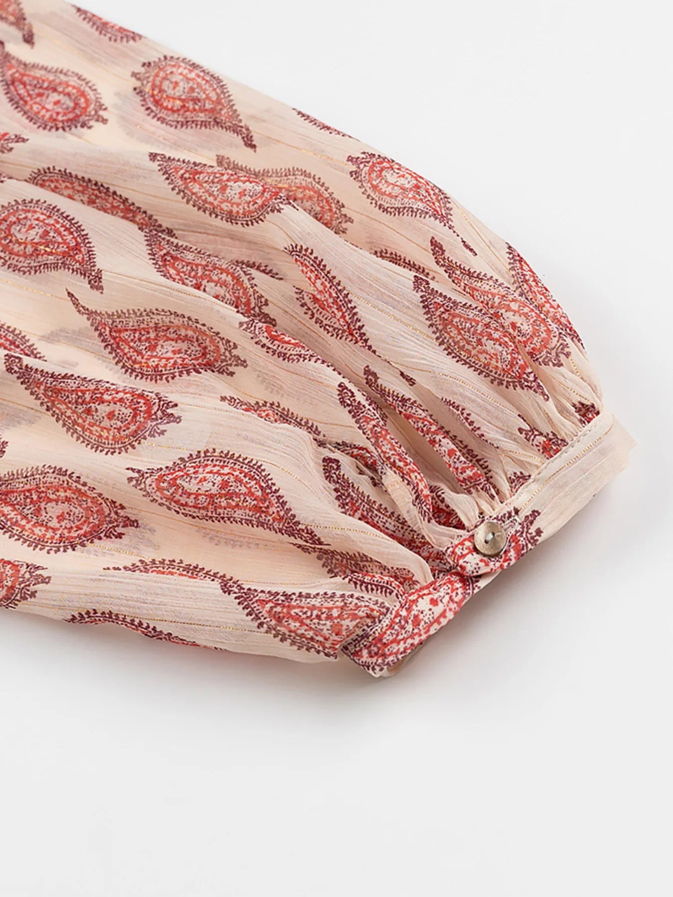 Paisley Print Frill Tie Neck Long Sleeve Blouse - Fashorio