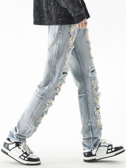 Men's Washed Distressed Straight Jeans - Fashorio
