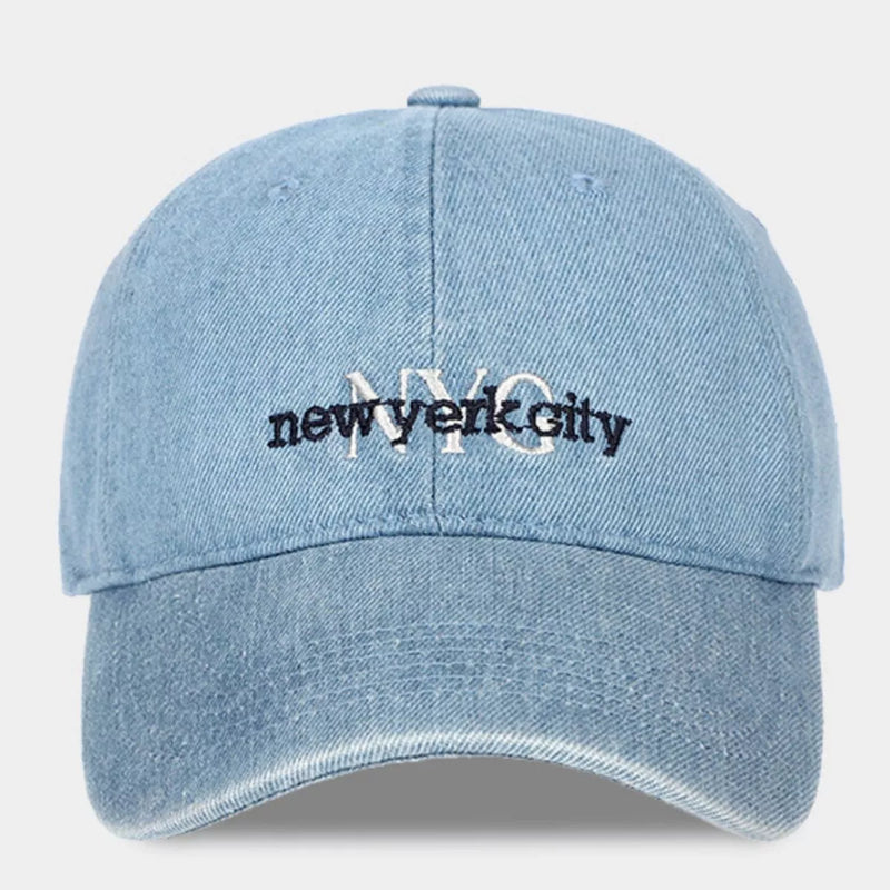 New York City embroidered denim baseball cap front view