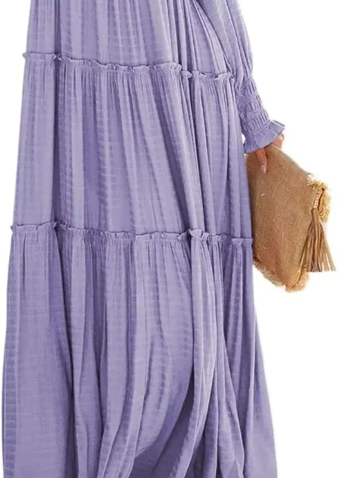 v neck long sleeve tiered maxi dress back view