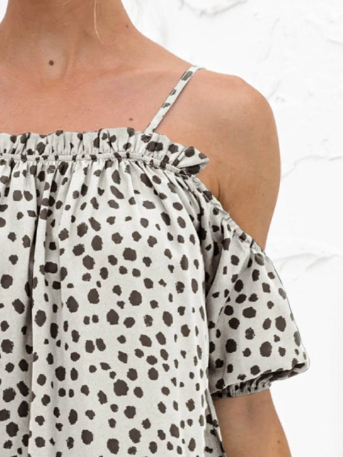 Puff Sleeve Polka Dot Ruffle Cami Top - Fashorio