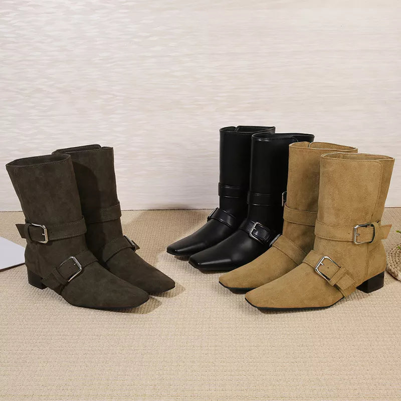 square toe block heel boots front view