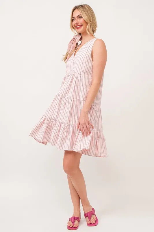 Striped Sleeveless V Neck Tiered Dress side view
