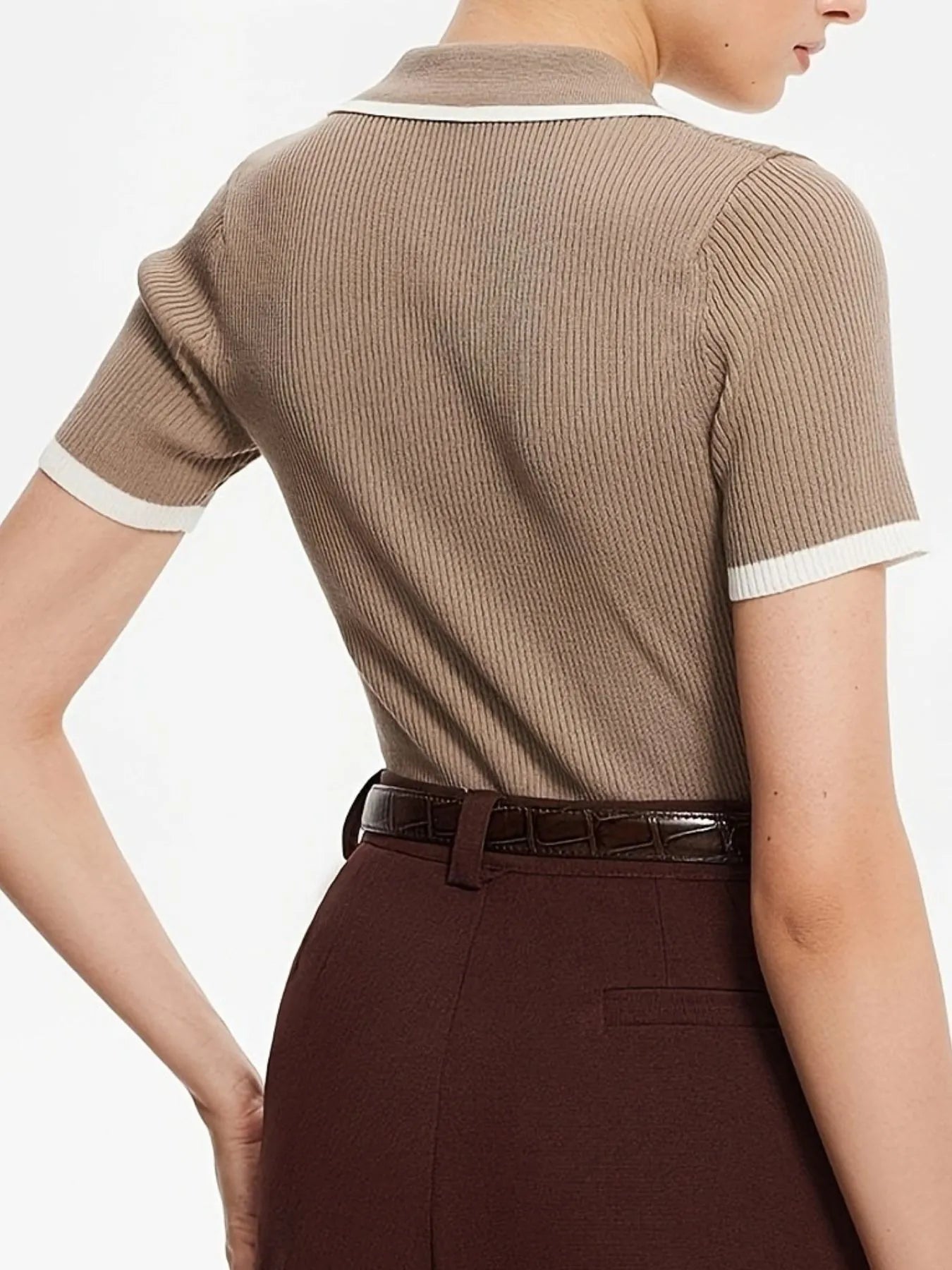 Contrast Trim Button Detail Polo - Fashorio