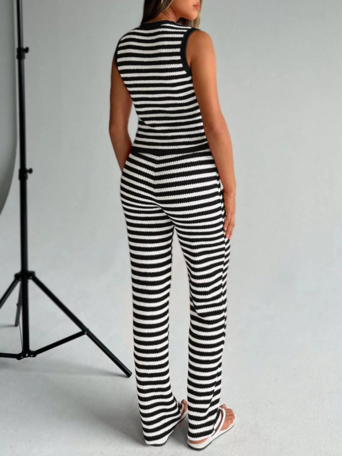 Striped knit two piece set detail shot