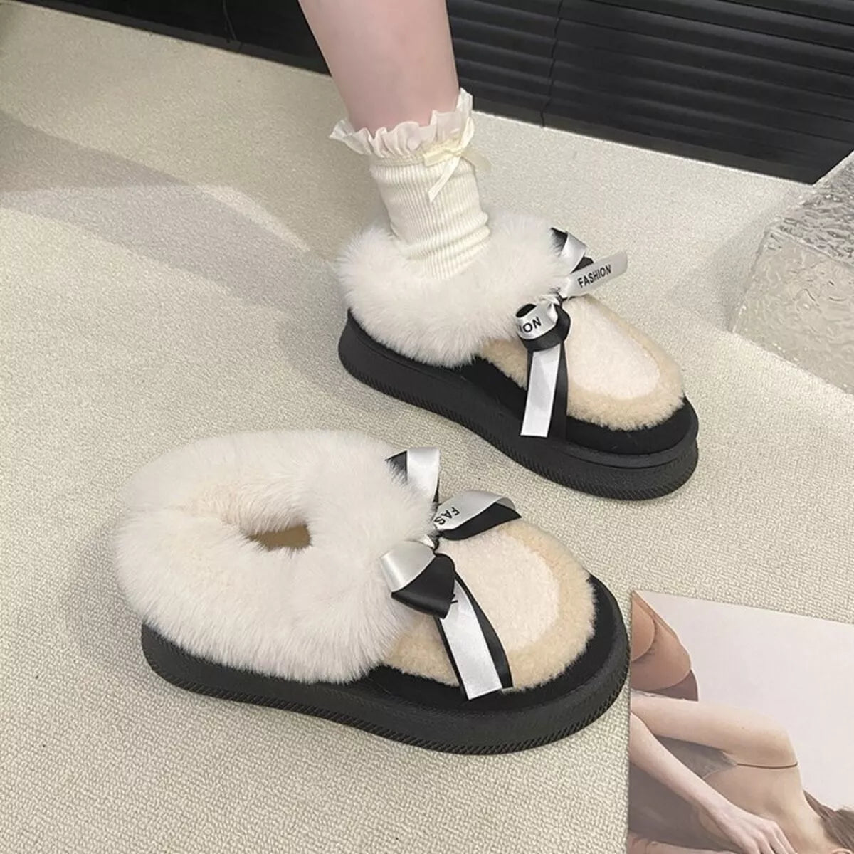 round toe platform boots ivory side profile