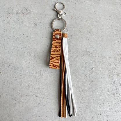 Genuine Leather Tassel Keychain Camel One Size - Fashorio