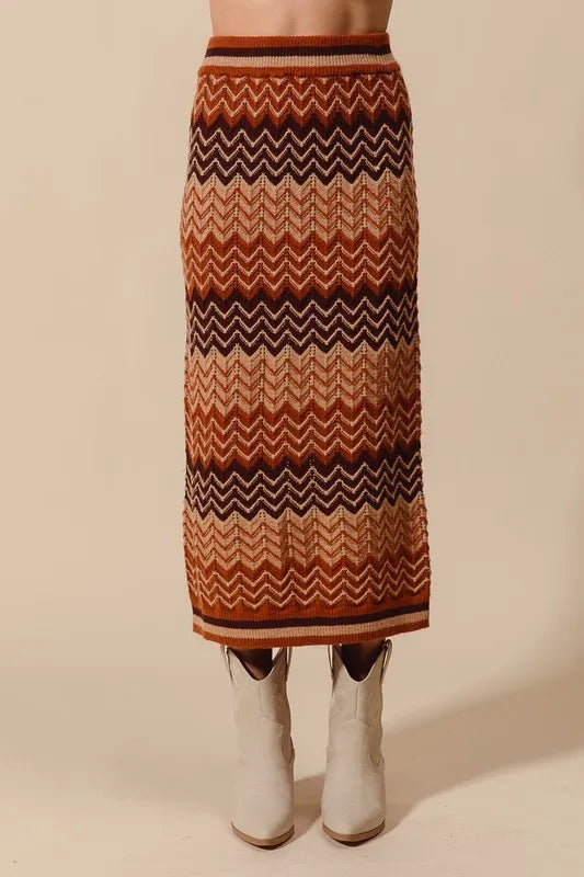 SO ME Multi Color Chevron Knit Skirt - Fashorio