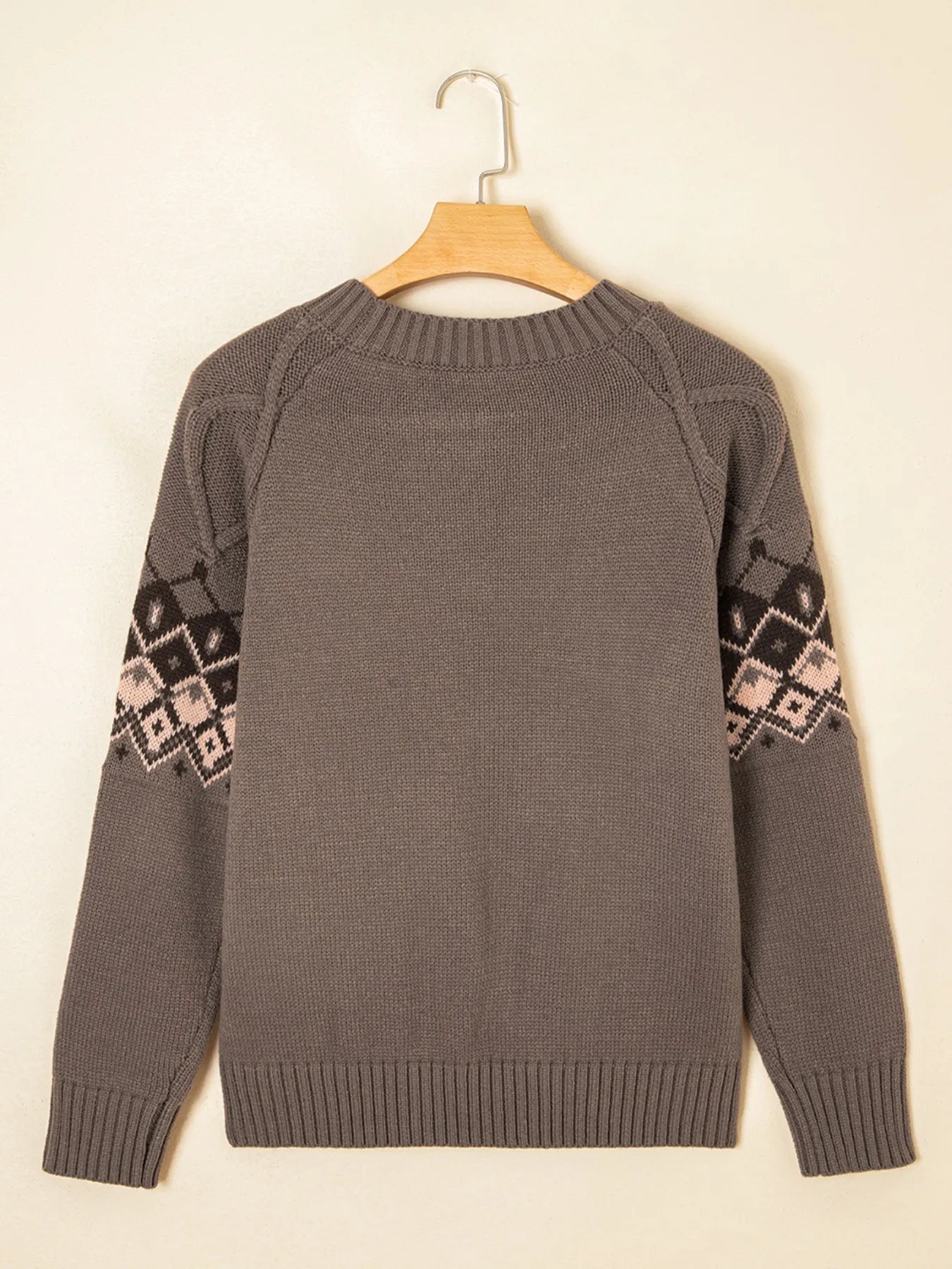 Geometric Round Neck Long Sleeve Sweater - Fashorio