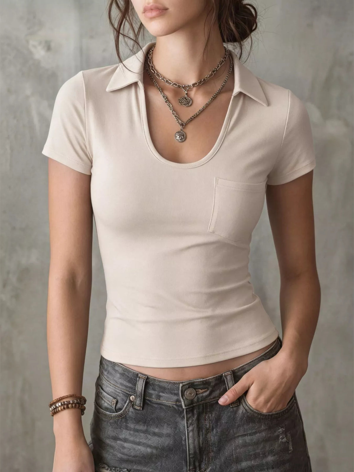 Apricot short sleeve slim fit tee, front view