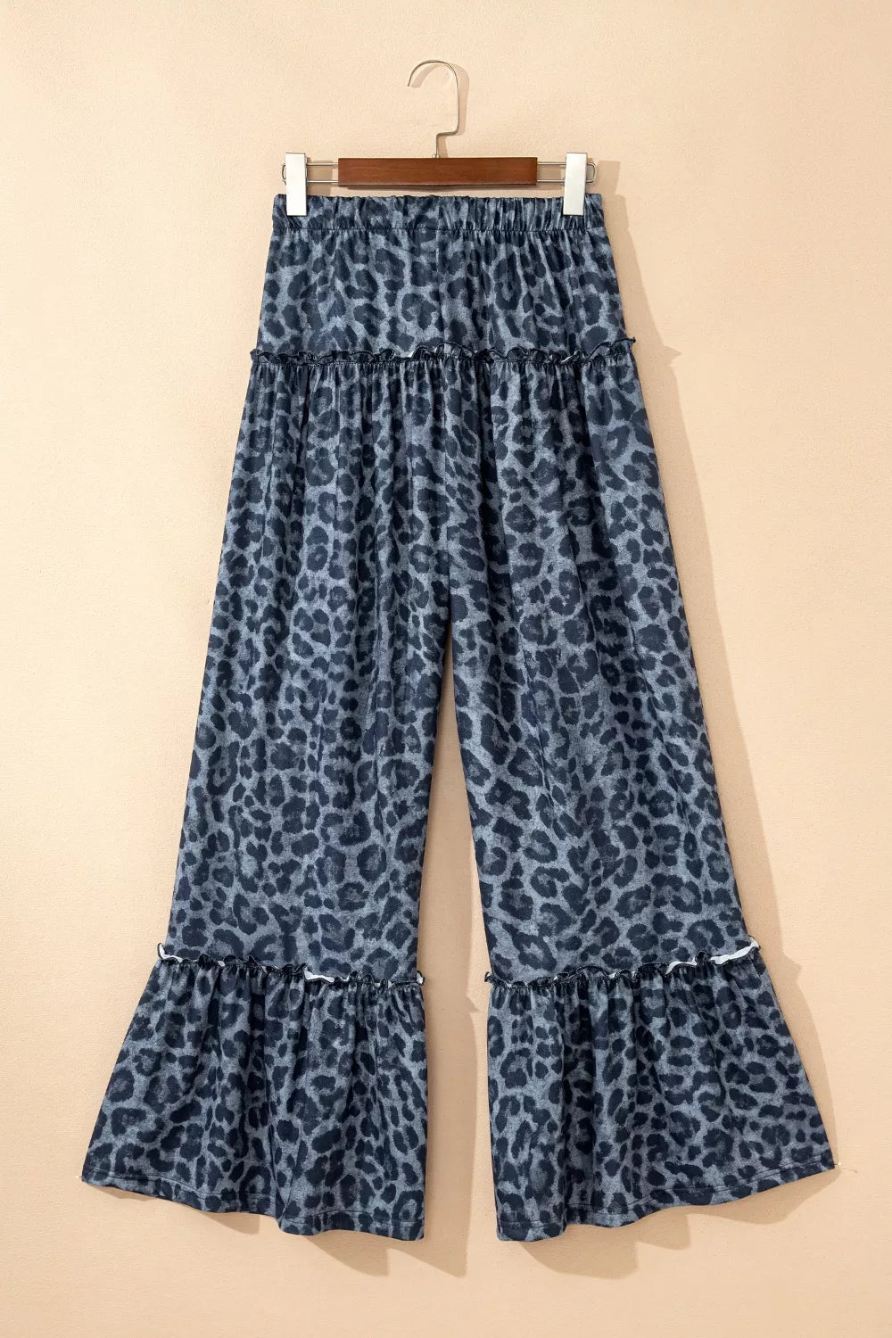 Leopard print drawstring wide leg pants waist detail