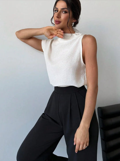 Mock Neck Solid Color Tank - Fashorio