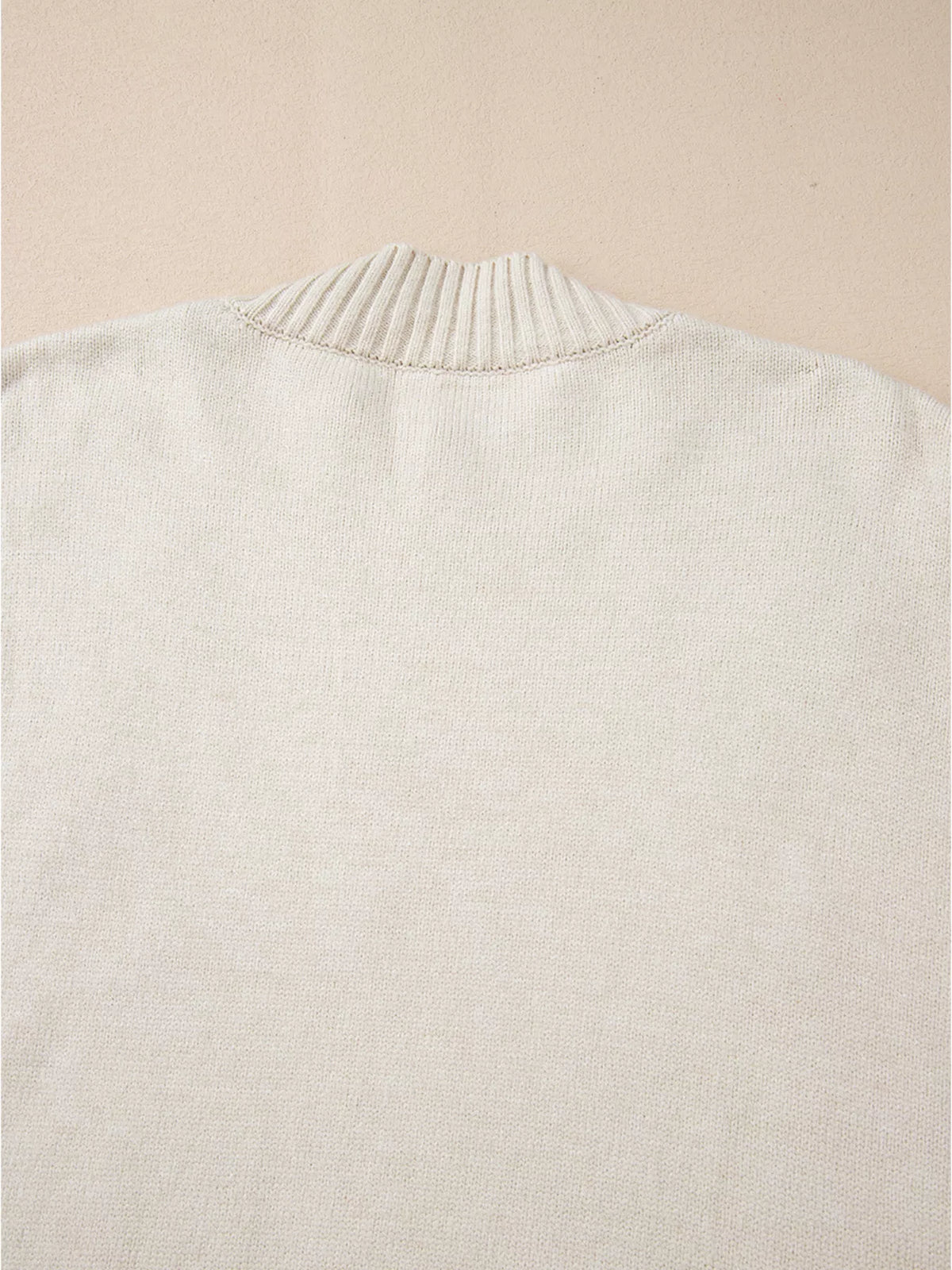 Beige flower embroidered mock neck sweater front view
