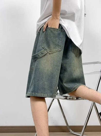 Men's Full Size Washed Loose Fit Denim Shorts Plus Size - Fashorio