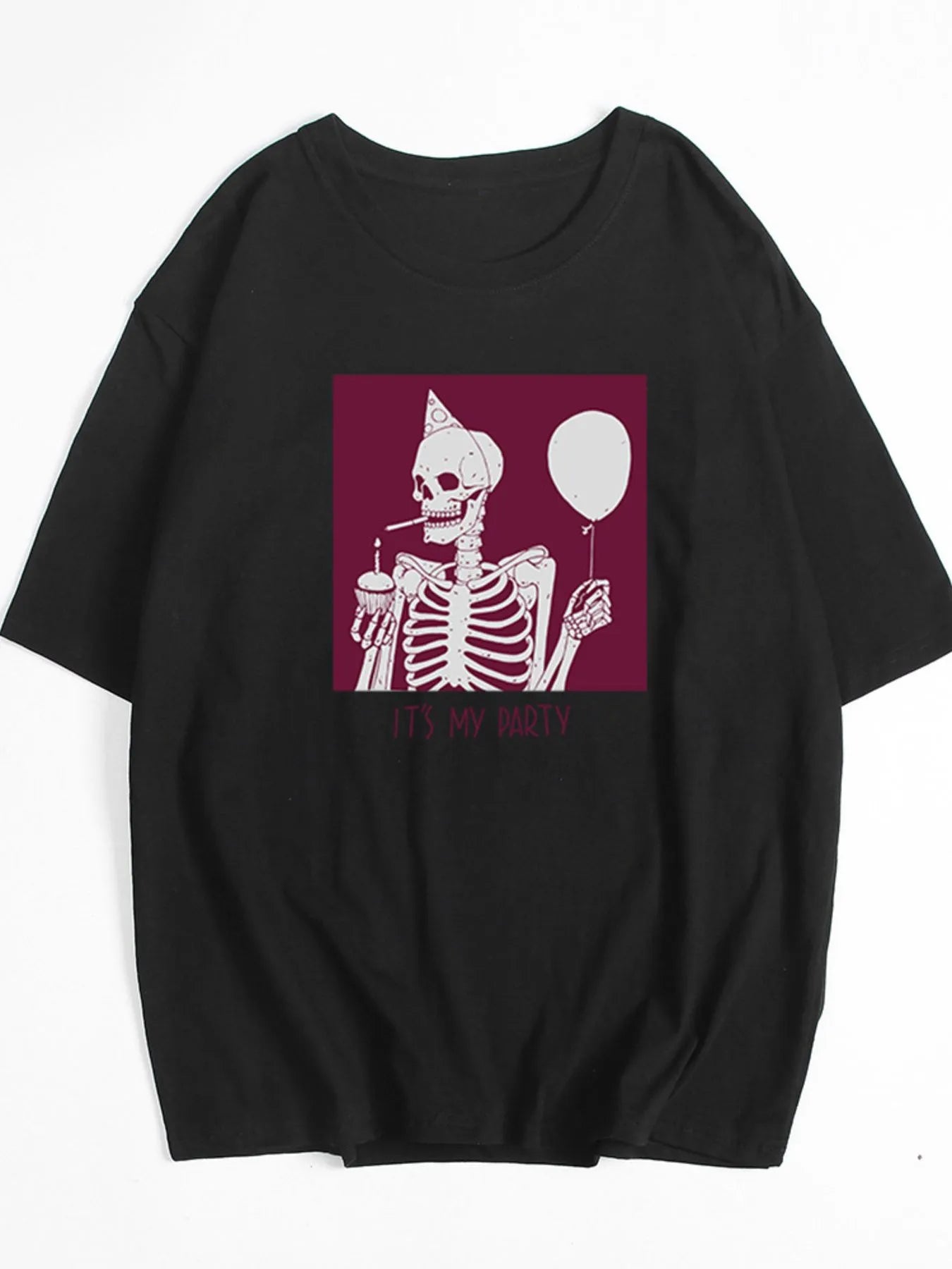 Plus Size Graphic Round Neck Half Sleeve T-Shirt Black - Fashorio