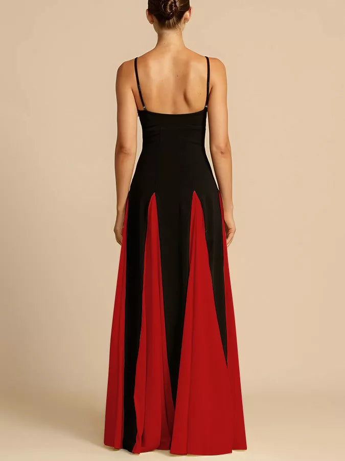 two tone flowing maxi dress neckline detail
