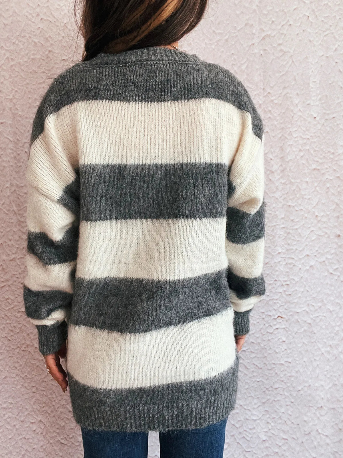 Striped contrast long sleeve oversized sweater styled look